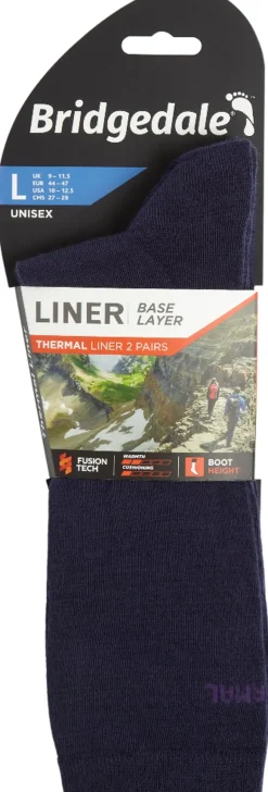 Bridgedale Unisex Thermal Liner Socks - Twin Pack - Navy