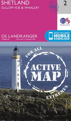 OS Landranger Active map 2 - Shetland - Sullom Voe and Whalsay