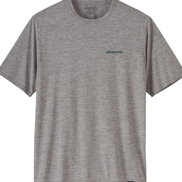 Patagonia Mens Cap Cool Daily Graphic Shirt - Waters - Boardshort Logo Abalone Blue - Feather Grey