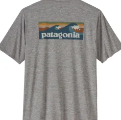 Patagonia Mens Cap Cool Daily Graphic Shirt - Waters - Boardshort Logo Abalone Blue - Feather Grey