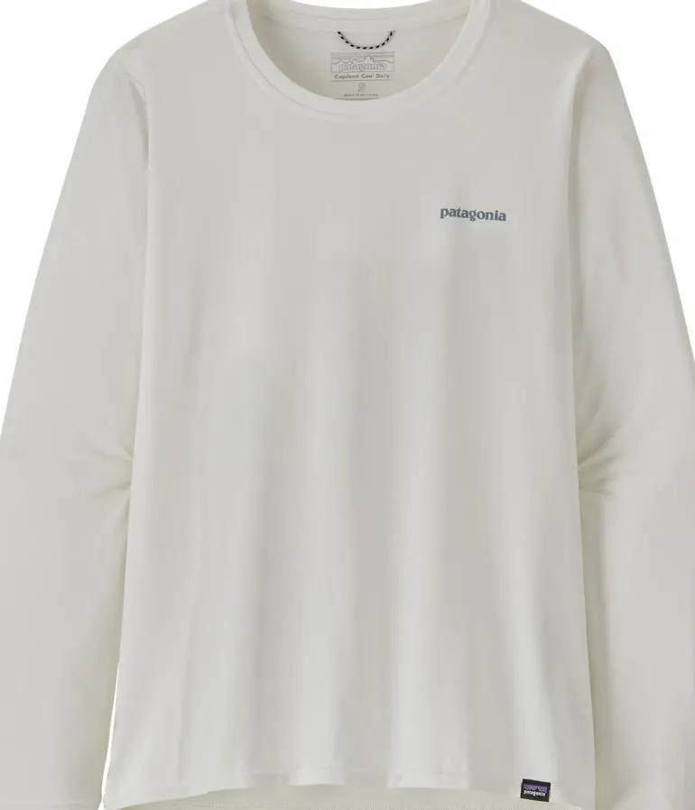 Patagonia Womens Long Sleeved Cap Cool Daily Graphic Shirt - Waters - Boardshort Logo Light Plume Grey-White
